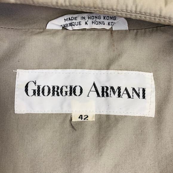GIORGIO ARMANI Vintage Size L Khaki Cotton Open Front Belted Trenchcoat - Picture 9 of 11